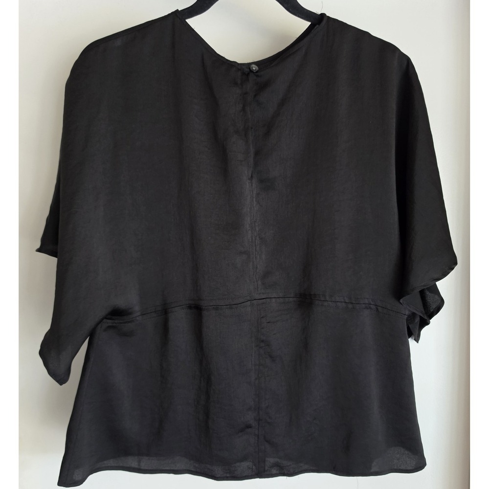 NWOT Zara Blouse Women's Size L Black Short Sleeve Top Shirt Button-Up - Picture 2 of 5